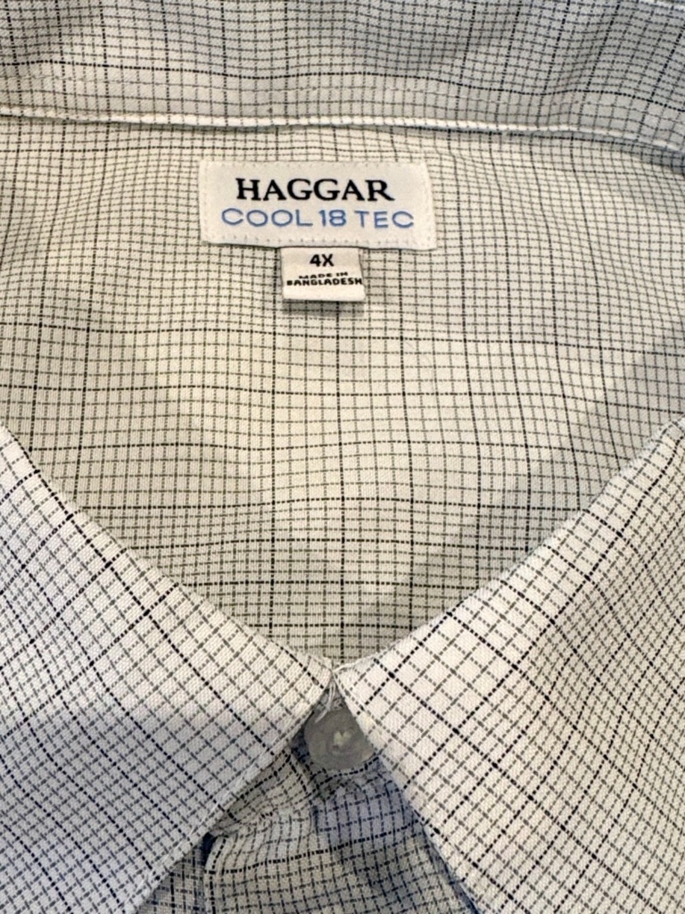 Haggar White Dress Shirt with Black Windowpane Grid